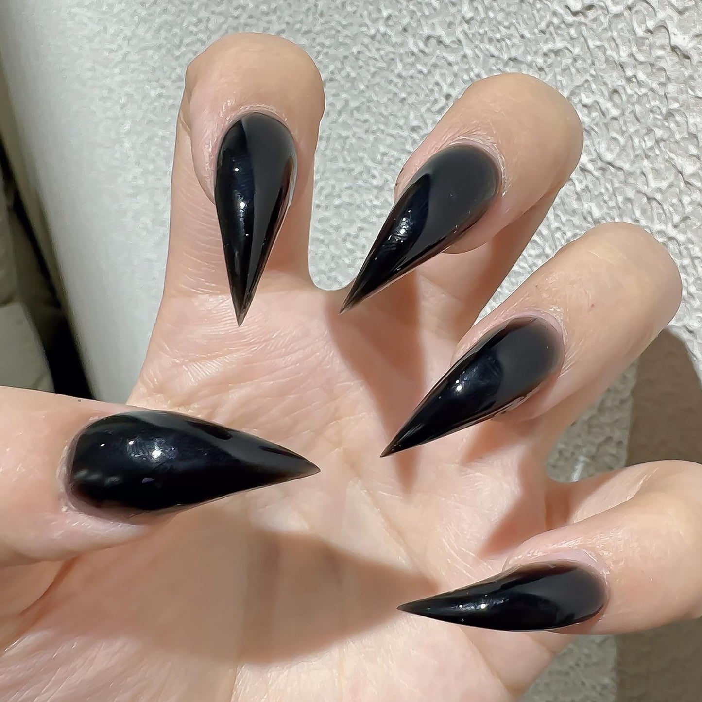 Luxury Press on Nails Medium Stiletto Handmade Eagle Claw Unique Reusable ABS Material Fake Nails Dragon Cat Claw False Nails with Designs Black Glossy Glue on Nail Curved Thick Acrylic Nail(M)