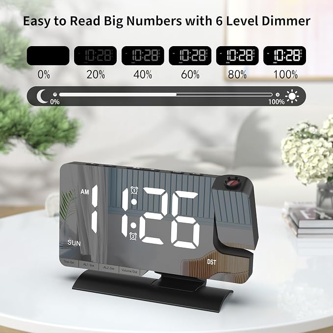 Lamisola Projection Alarm Clock for Bedroom Ceiling, Black Digital Clock