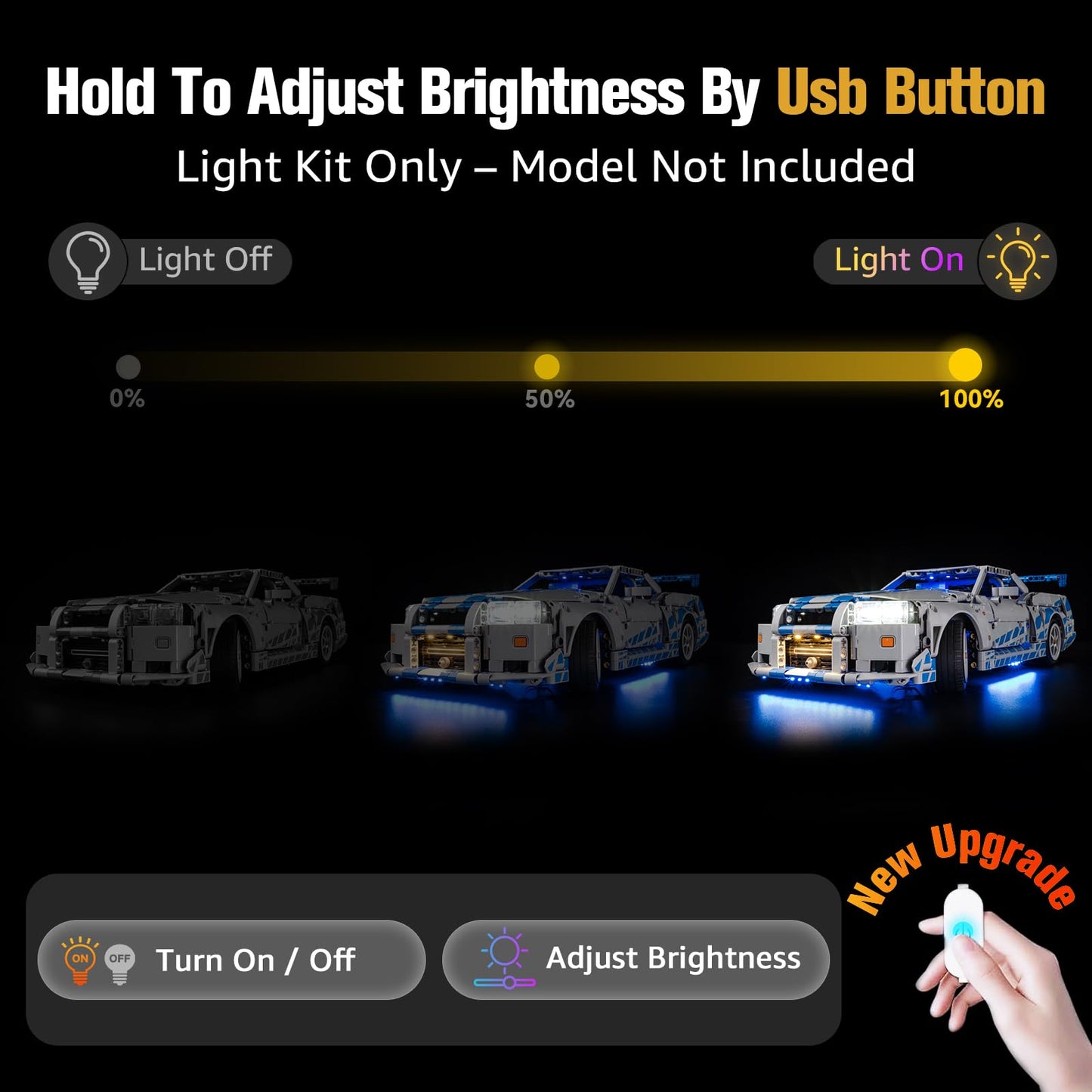 BrickSoul Upgrade Light Kit for Lego 42210 2 Fast 2 Furious Nissan Skyline GT-R (R34) Car Building | with ON/Off & Dimmer Switch & Hidden Cable Tech | Easy Install Lighting Set (42210 NOT Included)
