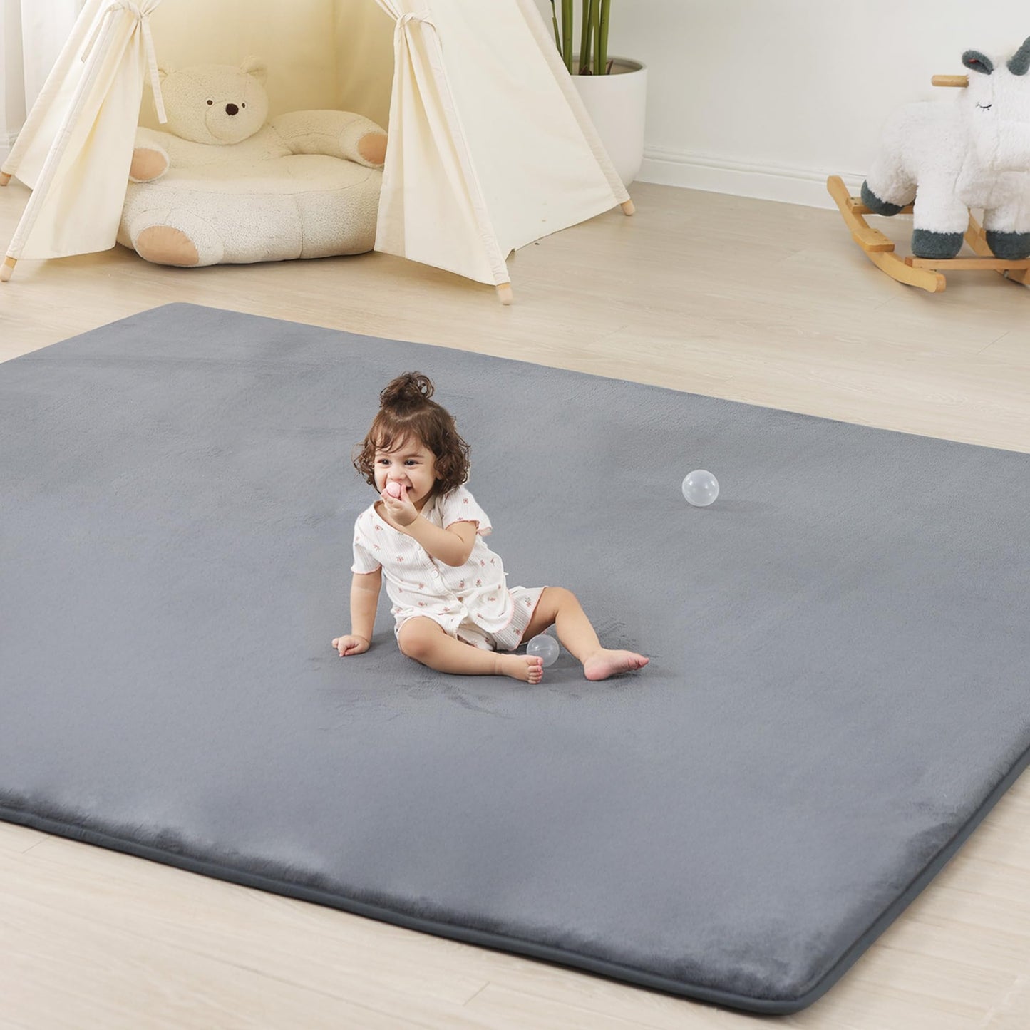 PAPAMAT 1.3" Thick Baby Floor Play Mat 79x118, Basic Padded Foam Mat for Tummy Time Crawling, Non Slip Cushioned for Babies Toddlers Infants Kids (Dark Grey)