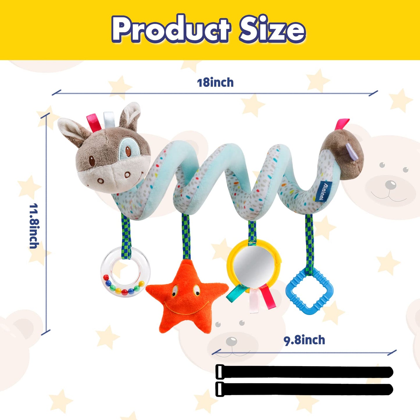 GKDOMS Baby Car Seat Toys Activity Stroller Toy for Boys Girls 0 3 6 9 10 12 Months, Spiral Hanging Plush Toys, Baby Shower Thank You Gifts