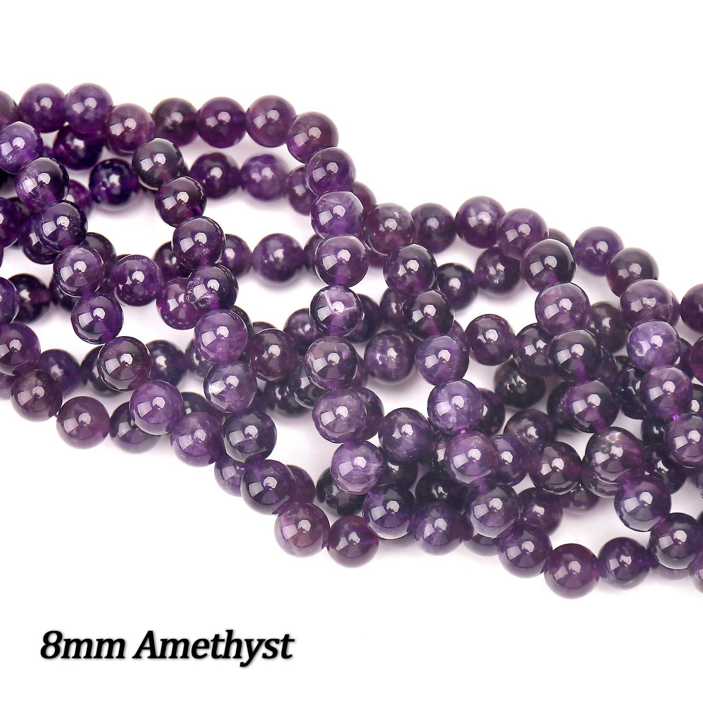 70PCS Natural 8MM Healing Gemstone, Amethyst Energy Stone Round Loose Beads, Semi-Precious Crystal Beads with Free Elastic String for Jewelry Making DIY