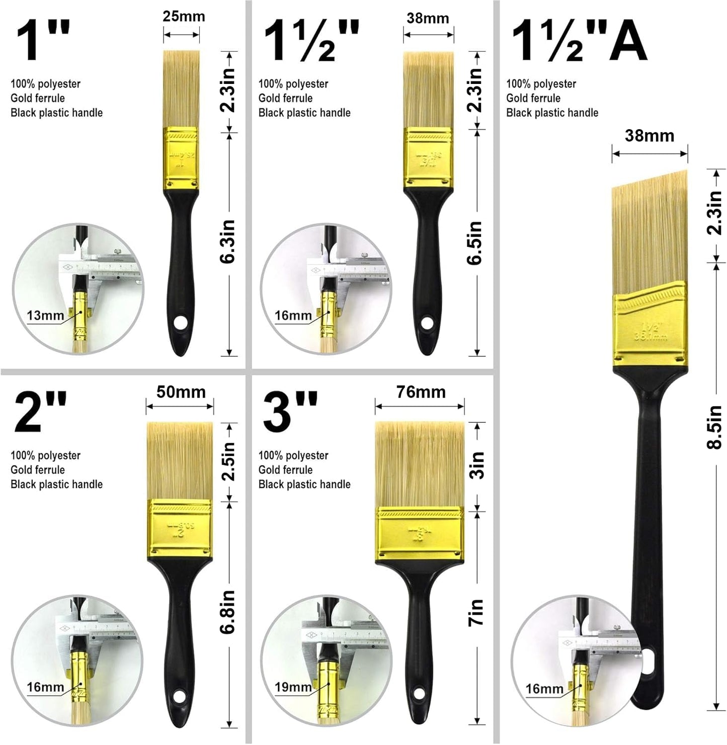 Great Andrew Paint Brushes, 30 PCS Great Value Multi use(3" 2" 1.5" 1" Flat &1.5" Angled) Paint Brush Pack, Paint Brushes Set for Home Furniture Fences Wall Trim