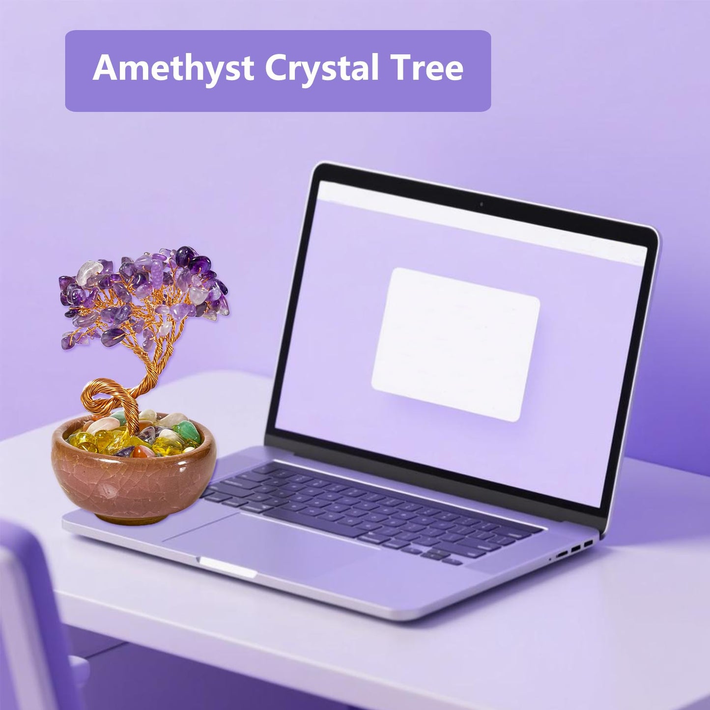 Amethyst Crystal Tree, Mini Crystal Tree of Life for Wisdom, Handmade Home Office Desk Decor, Cute Crystal Tree with Copper Wire and Ceramic Base, Meditation Gift, Spiritual Gift for Women