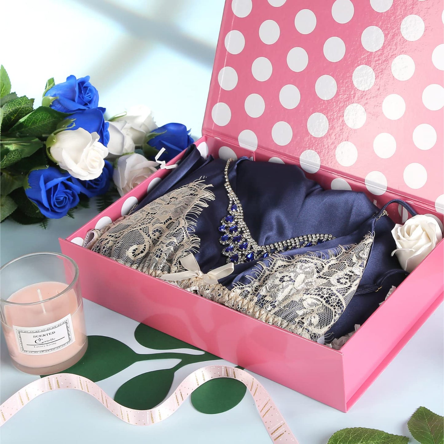 GREEN BEAN 6 Gift Boxes 11x7.8x2.3 Inches, Pink Gift Boxes with Lids for Presents, Magnetic Shirt Gift Boxes for Clothes (Glossy Metallic Pink, Polka Dot Design Inside)