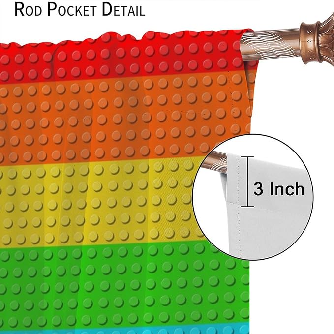 Colorful Building Block Toy Curtain Rod Pocket Children's Nursery Rainbow Contour Plastic Toy Brick Geometric Print Pattern Curtain Boys Girls Bedroom Playroom 2 Panels 42x54in