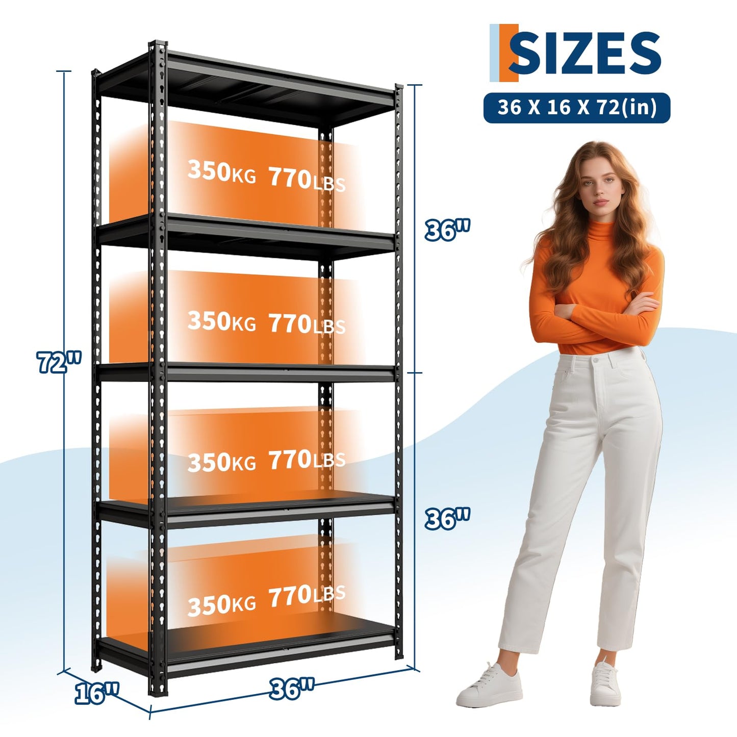 JoanKaren 2 in 1 5 Tier Garage Shelving Unit 36x16 in, 3850 LB Capacity Heavy Duty Steel Utility Shelves, Adjustable Industrial Storage Racks for Basement Closet Laundry Kitchen