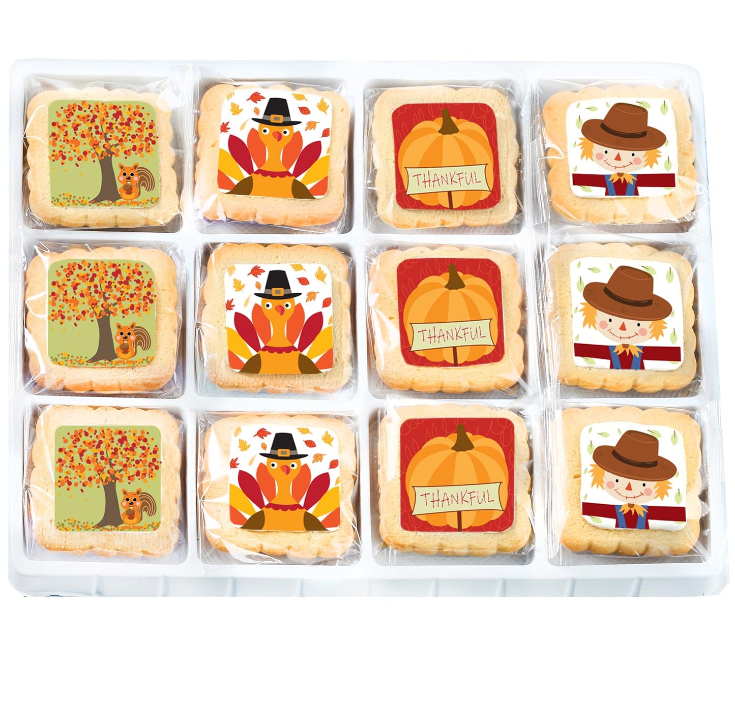Thanksgiving Cookies 12 Pack Decorated | INDIVIDUALLY WRAPPED Sugar Cookies | Gift Basket Pumpkin Turkey Scarecrow | Nut Free