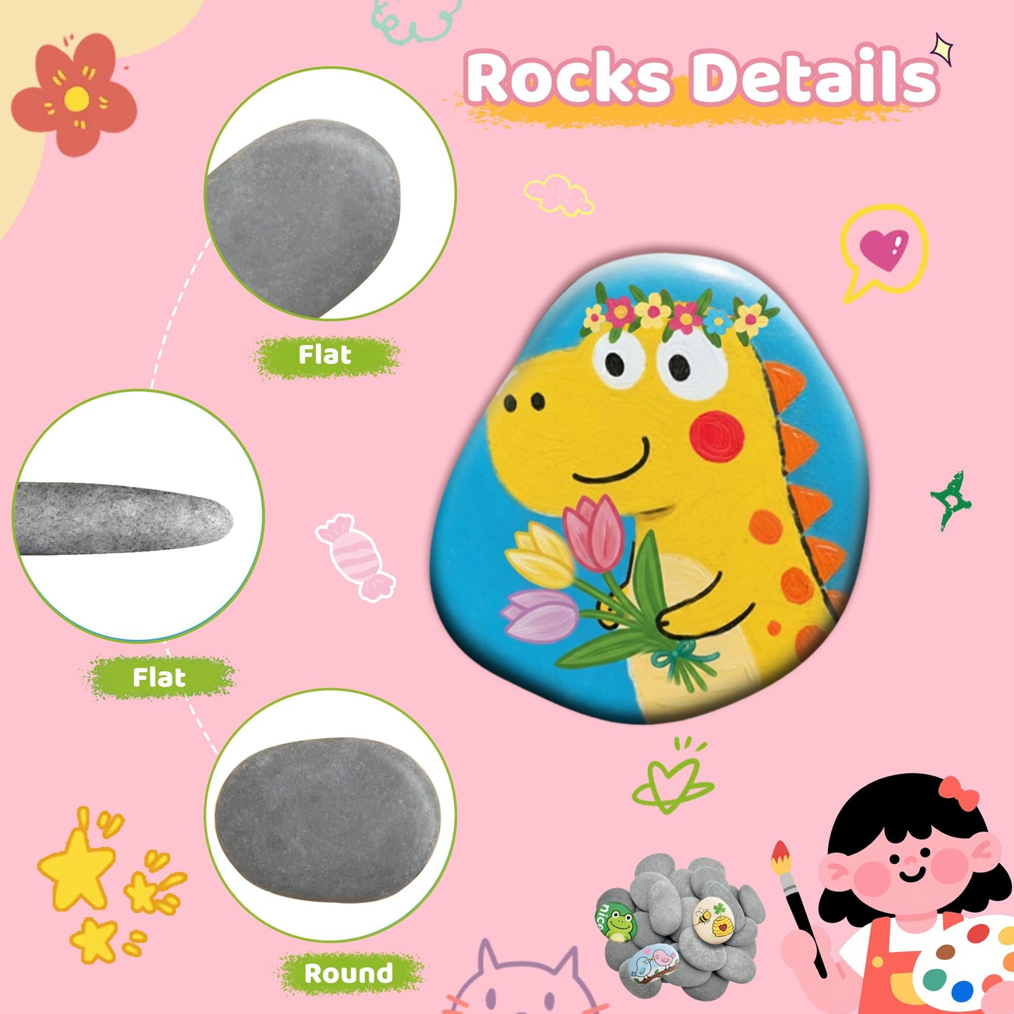 RITOLLO 26PCS River Rocks for Painting 2-3 Inch Flat Smooth Rocks to Paint Alphabet Natural Stones Bulk for Kids, Arts & Crafting Easter Gift Spring Project