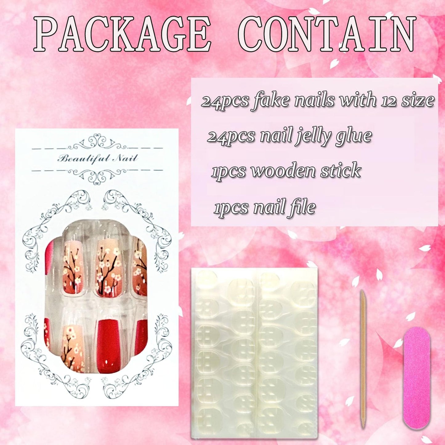 FIEONCIY Press on Nails Square Medium Length Glossy Full Cover Acrylic Square Shaped False Nails with Designs Artificial Short Coffin Fake Nails with Charms Glue ons Fingernails for Women(Y518)