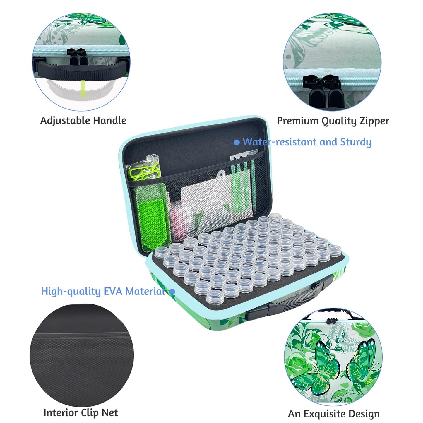 LIRUNQIU Diamond Painting Storage Containers, 60 Slots Diamond Painting Accessories and Tools for Diamond Art Organizer Case(Green)