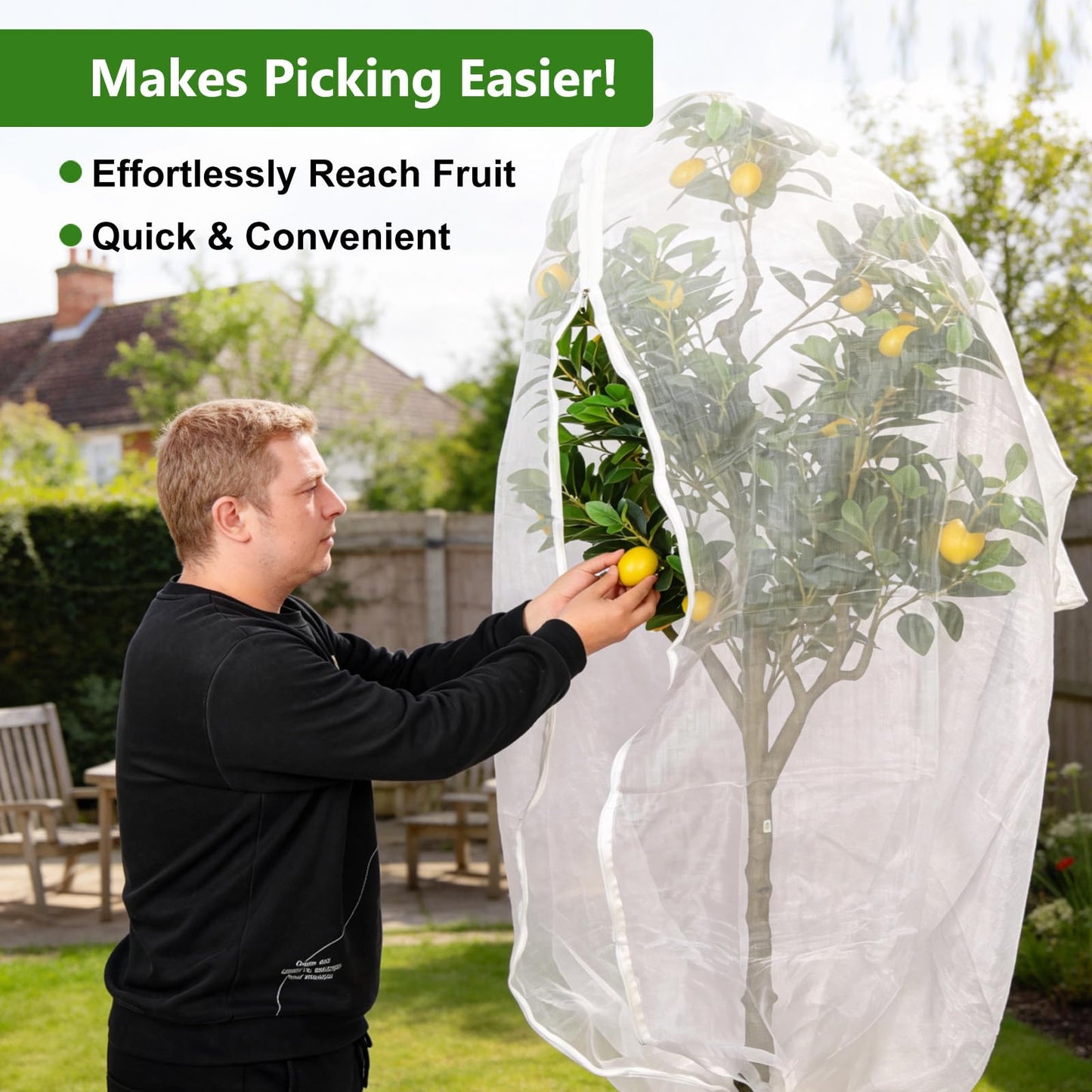 Jevrench 2 Pack 2.6 x 3.6ft Garden Netting for Plants, Fruit Tree Netting with Zipper & Drawstring, Bird Netting for Garden Protection, Blueberry Bushes, Tomato Plants & Fruit Trees