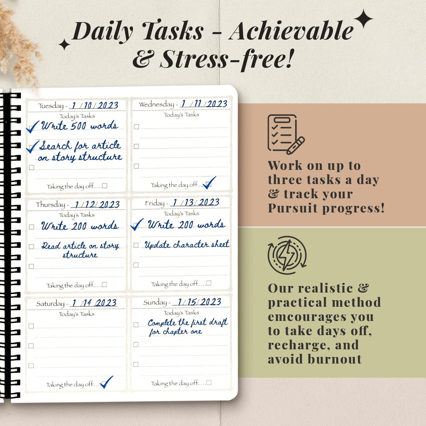 Pursuit Goal Journal - 6 Month Undated Productivity Planner for Goal Setting - Daily Planner, Weekly Planner, Monthly Planner, Notebook, 6x8.5inch (Purple)