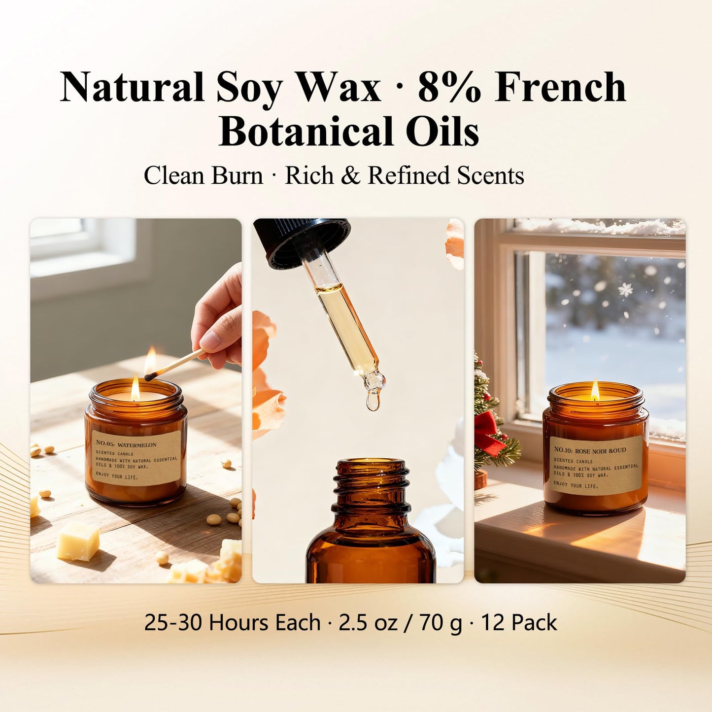 12 Pack Aromatherapy Candles for Home Scented, Aromatherapy Jar Candle Gifts for Women, Natural Soy Wax Amber Candle Set, Scented Candles Set for Birthday Present