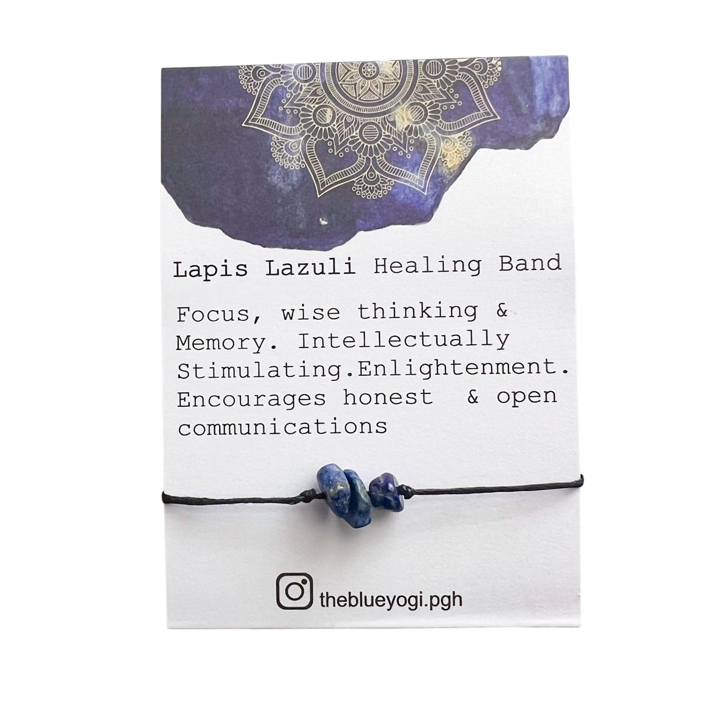 The Blue Yogi Lapis Lazuli Healing Bracelet/Anklet Adjustable Spiritual Crystal Jewelry with Affirmation Card, Handmade Protection Cord Band