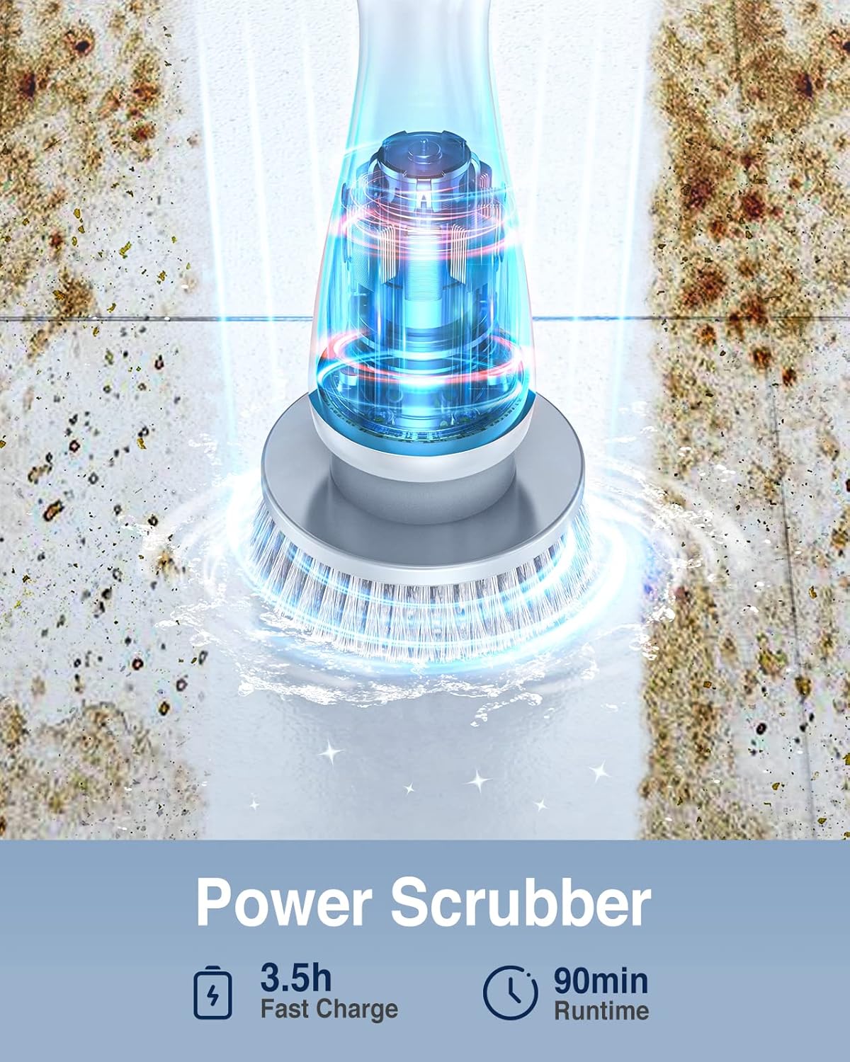 LABIGO Electric Spin Scrubber, Cordless Cleaning Brush Scrubber with 4 Replaceable Brush Heads and Adjustable Extension Handle, IPX7 Waterproof Power Cleaning Brush for Bathroom Tub Floor Tile Shower