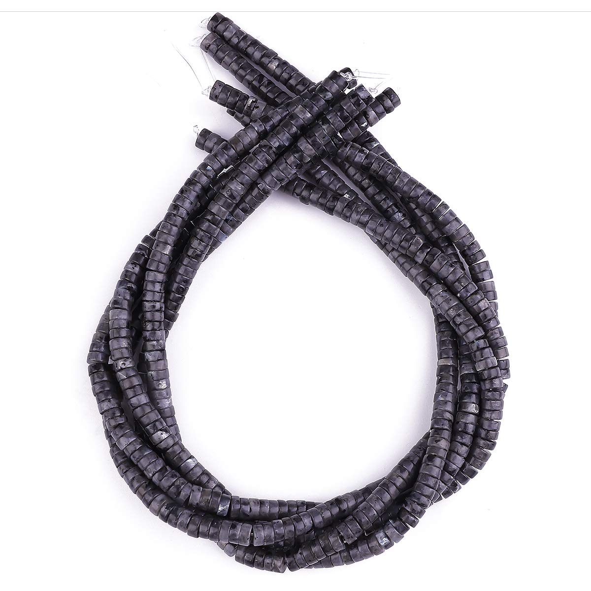 BEADIA Natural Black Spectrolite Spacer Beads Caps Loose Semi Gemstone for Beading Jewelry Making 6mmx3mm 38cm
