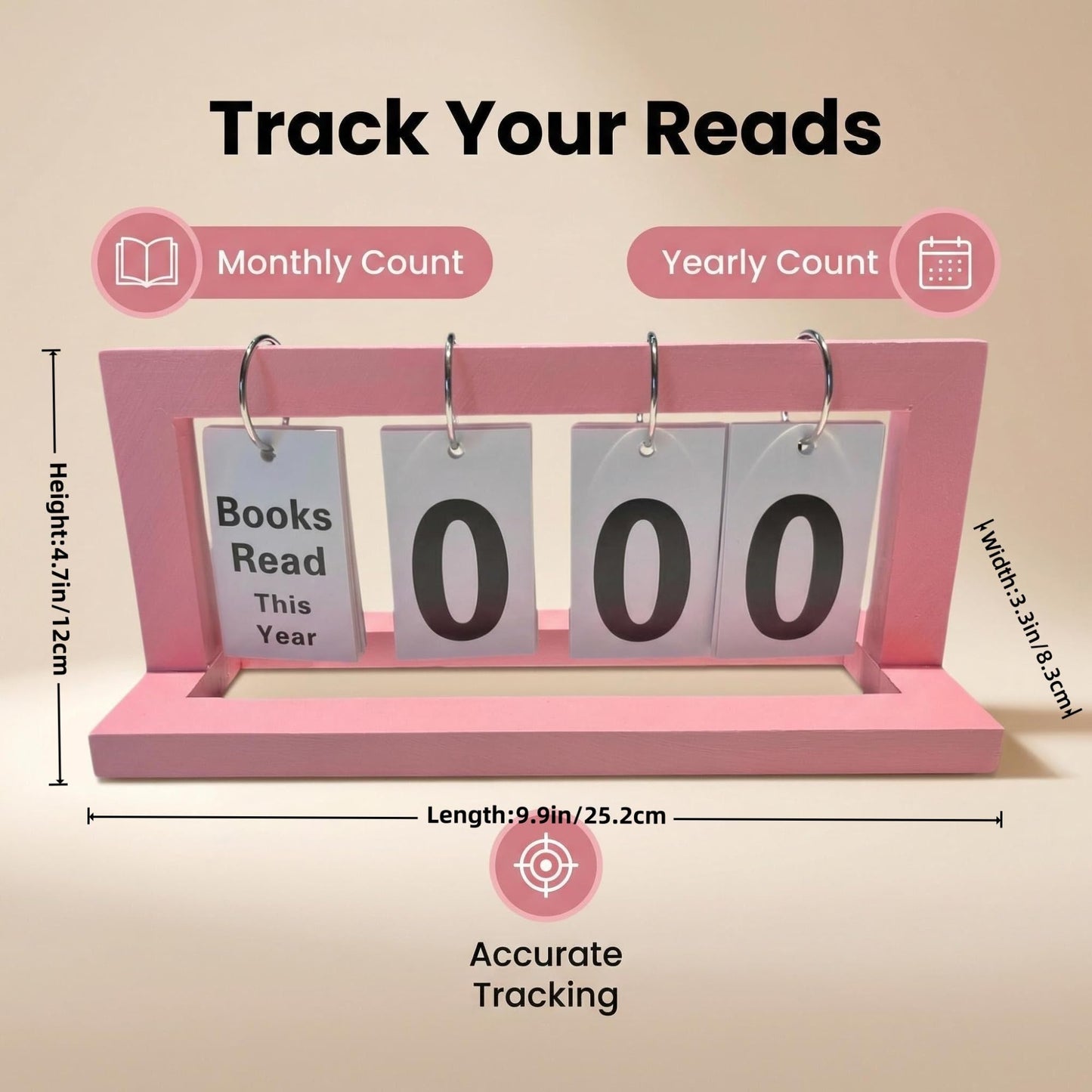 WONGSAI Wooden Books Read This Year Counter Tracker, Modern Style Library Decor Sign, Tabletop Display Stand This Month, Book Lover Gift for Librarian, Reader, Teacher, Women (Pink)