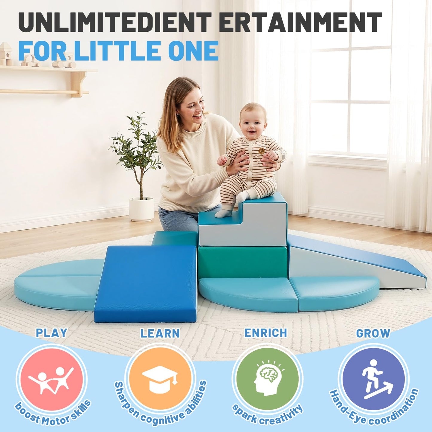 TODIBY 9-Piece Climbing Toys for Toddlers: Soft PU Leather Foam Blocks - Baby Climb and Crawl Activity Blocks - Kids Play Gym Equipment Indoor for Development(Modern)