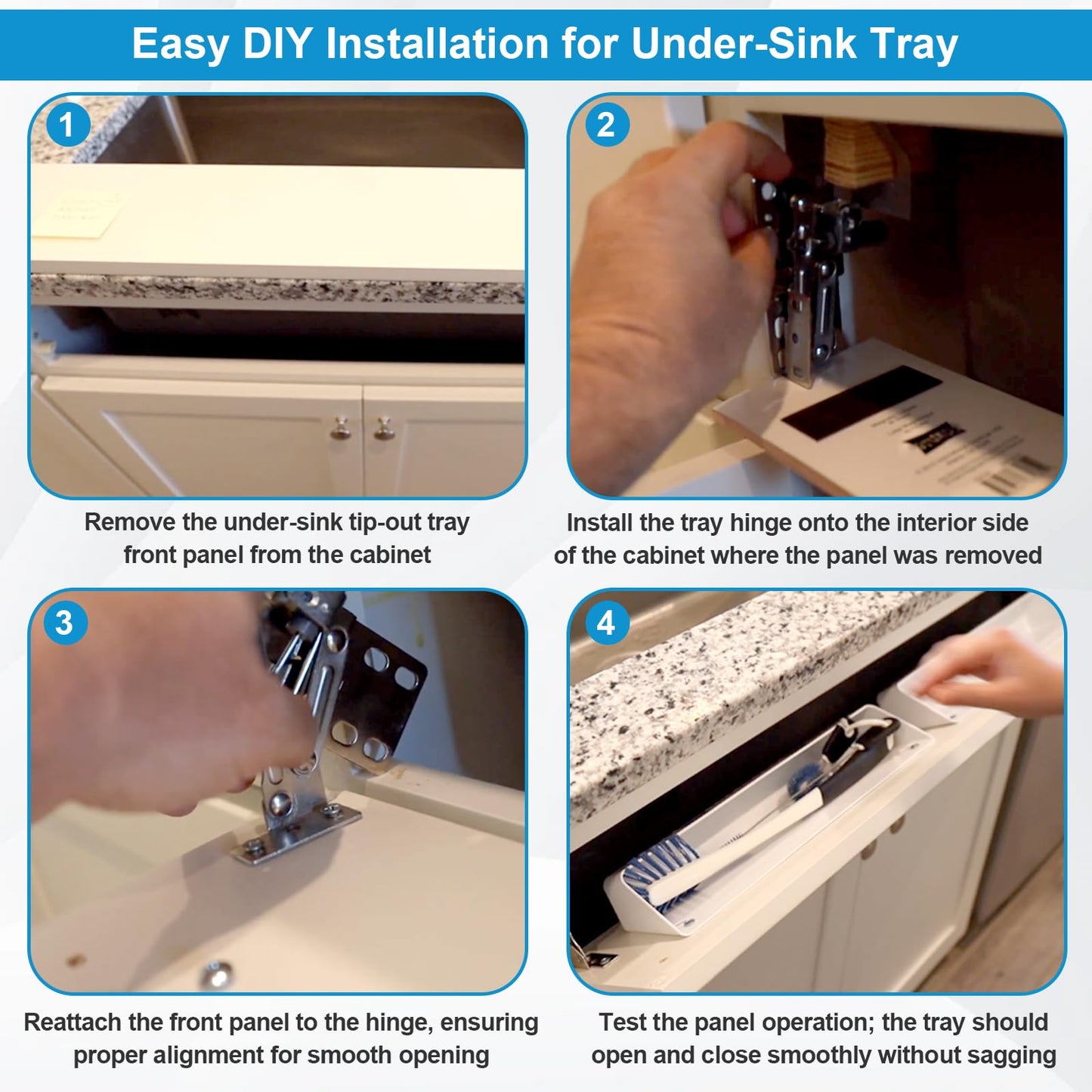 Upgraded 11" Tip-Out Plastic Sink Trays with Steel Hinges Kitchen Sink Tip Out Tray Kit, Pullout Organizer Cabinet Storage for Kitchen & Bathroom with 8 Mounting and 4 Screws, White (2 Pack)