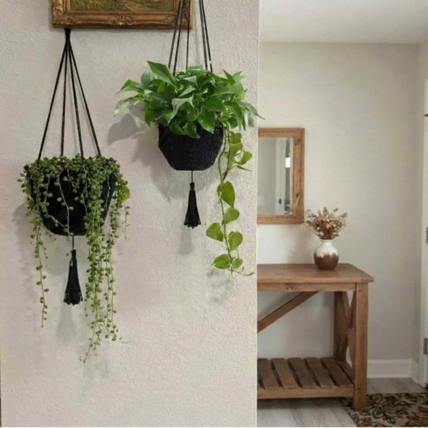 Shappy 1 Pack Jute Crochet Long Plant Hanger for 3 Inch to 12 Inch Pots, Macrame Plant Holder Rope with S Shaped Hooks for Halloween Home Decor (Black)