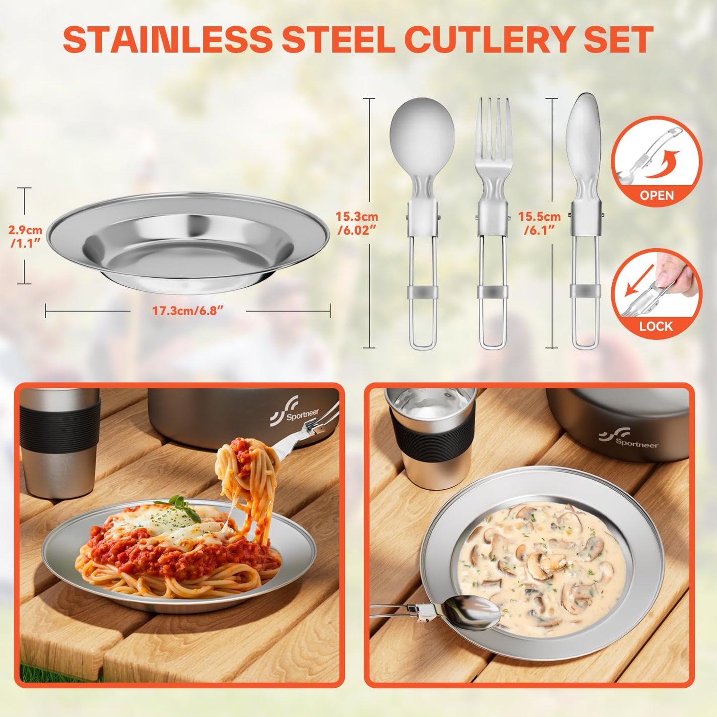 Sportneer Camping Cookware Set, 18Pcs Non-Stick Lightweight Pots, Pan, Kettle with Stainless Steel Cups, Plates, Forks, Knives & Spoons for Camping, Backpacking, Hiking, Outdoor Cooking & Picnic
