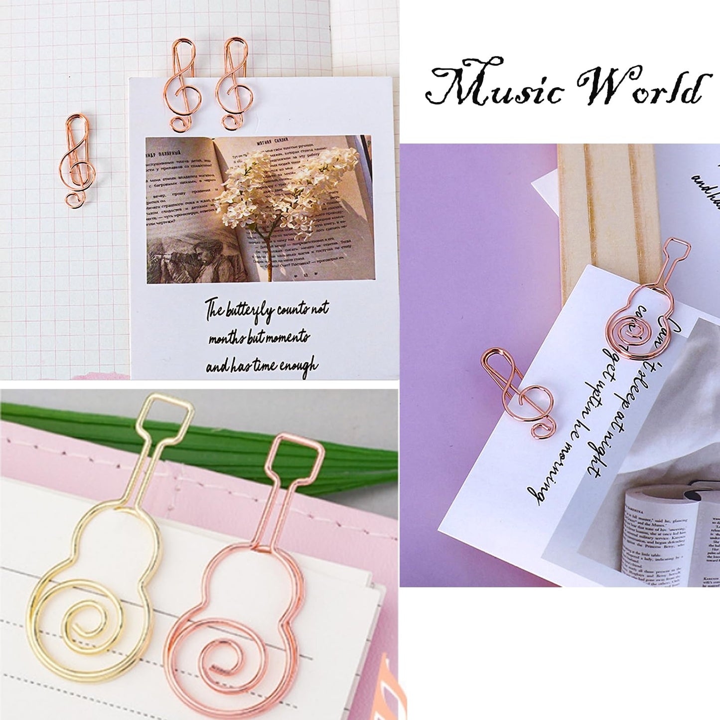 30Pcs Adorable Rose Gold Fancy Paper Clips Set, Cute Shaped Metal Clips with Travelers Accessories for Planner & Journal Supplies, Creative Decorative Bookmarks for Office School Home Organization