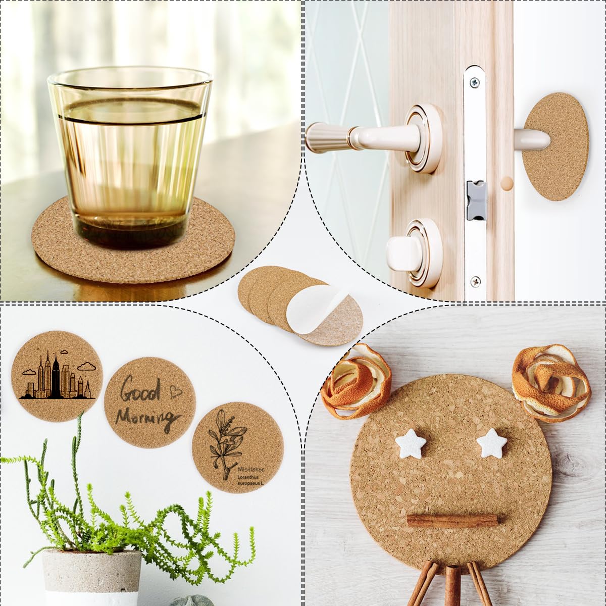 YOLUFER 20 Pcs Self-Adhesive Cork Sheets, Round Cork Board, Cork Coaster with Strong Adhesive for DIY Coasters (3.7Inch), Brown