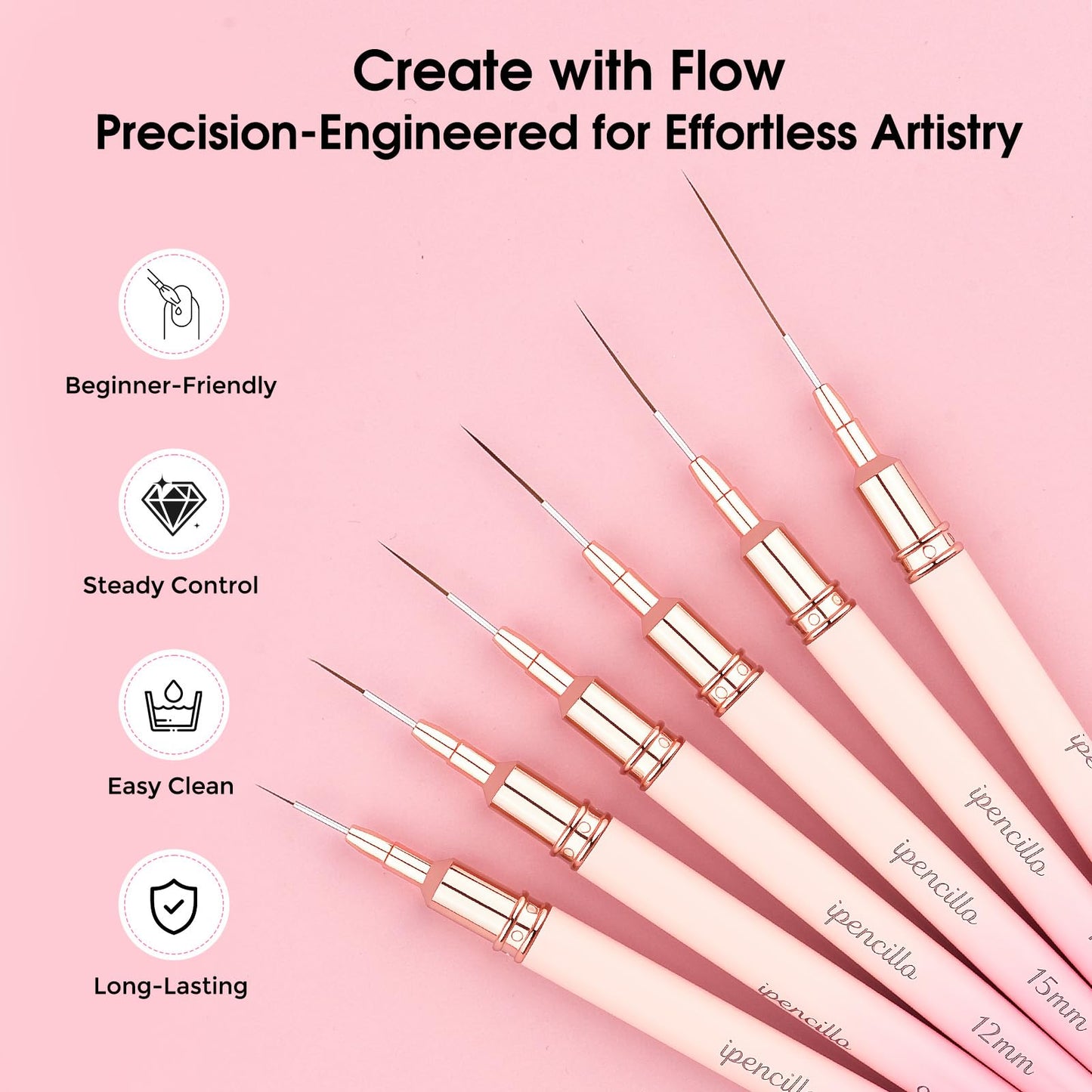 Ipencillo Nail Art Brushes, 6 Pcs Nail Liner Brushes and 6 Pcs Nail Brushes Set for Nail Art Design, Nail Brushes for Nail Art Lines, Nail Art Brushes with Cap