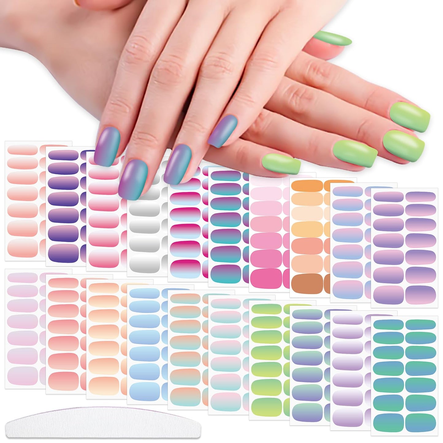WOKOTO 20 Sheets 280 Pieces 3D Solid Gradient Cat Eye Nail Polish Strips, Gel Nail Stickers Full Wraps Press On Nails for Women Nail Art Gel Stickers Wraps Stick On Nails Polish Stickers