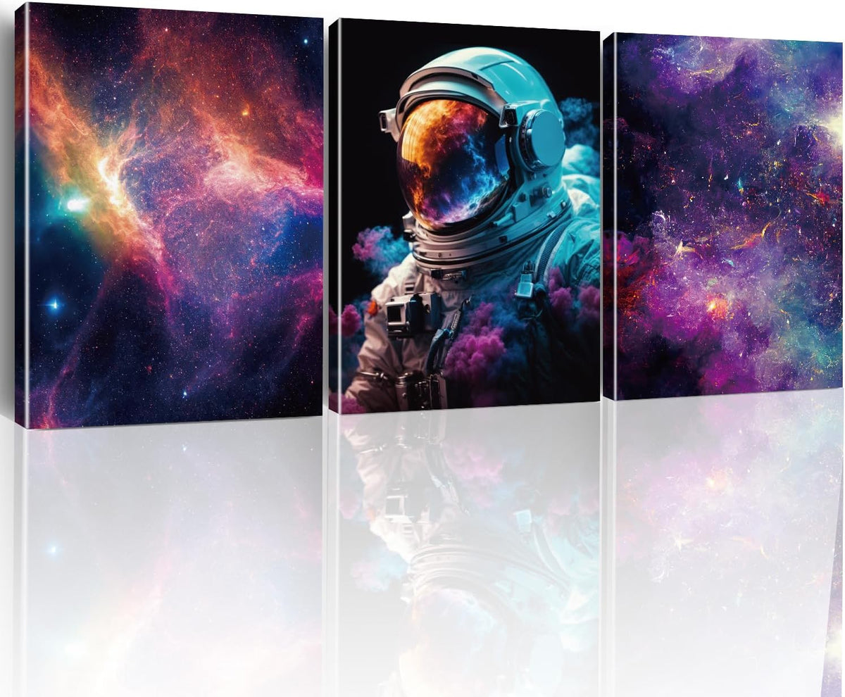 Outer Space Canvas Prints & Posters - Framed Astronaut Artwork for Bedroom Decor, Teen Boy & Girl Room, 3 Panels