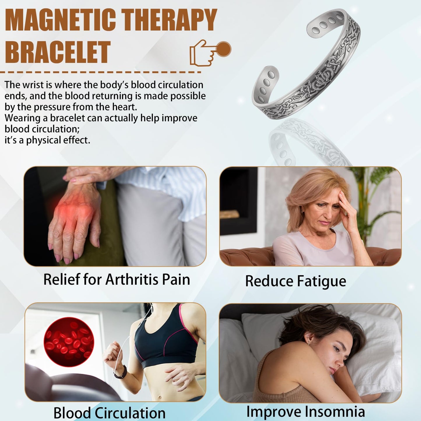 EnerCoppeX Copper Magnetic Bracelet for Women - Detox Jewelry with 3500 Gauss Magnet, Adjustable Cuff Bangle (L)