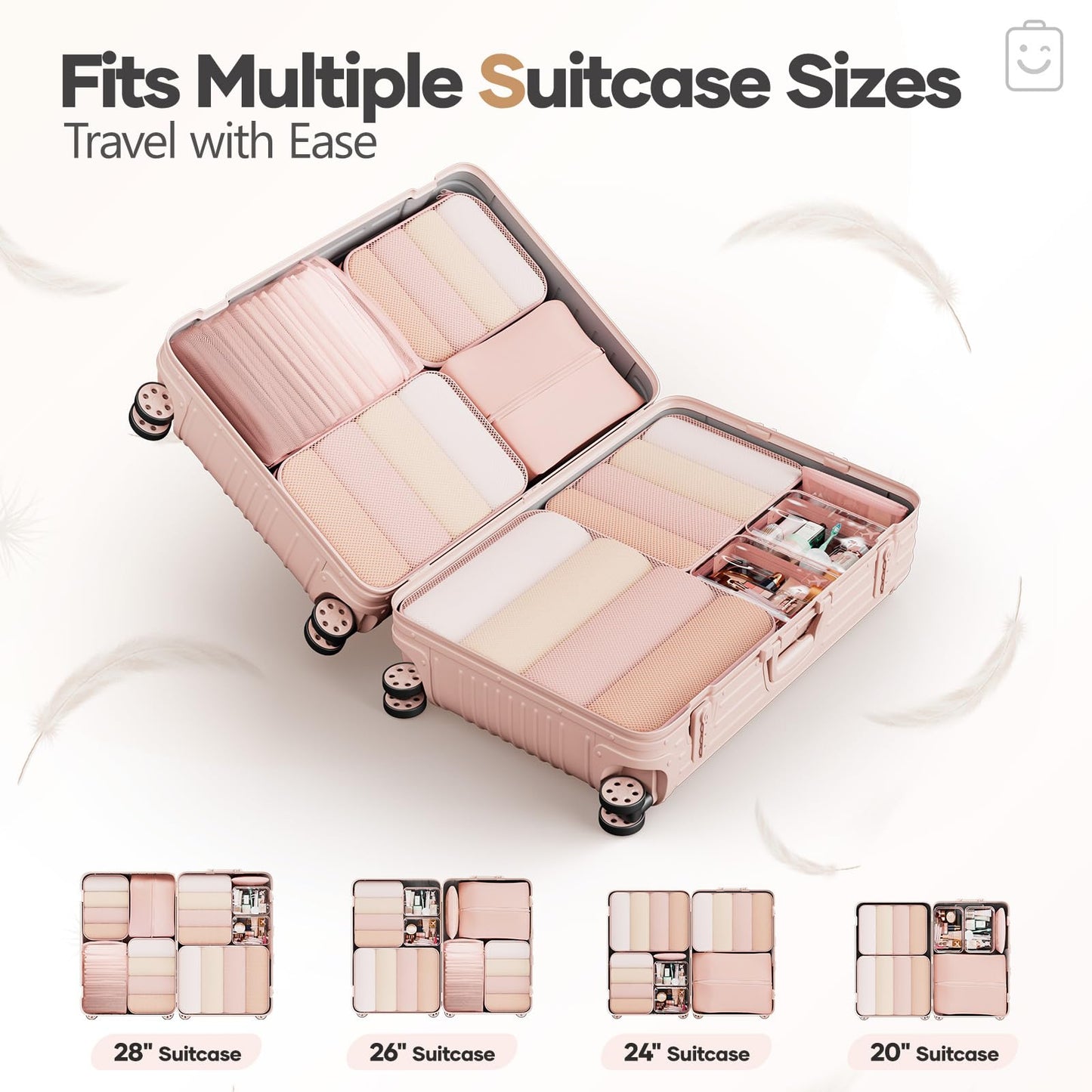 Veken 9/11 Set Compression Packing Cubes for Travel Essentials,Compressible Expandable Large Luggage Suitcase Organizer Bags for Clothing,Durable Space Saver Storage Bags with Toiletry Bags(Beige)