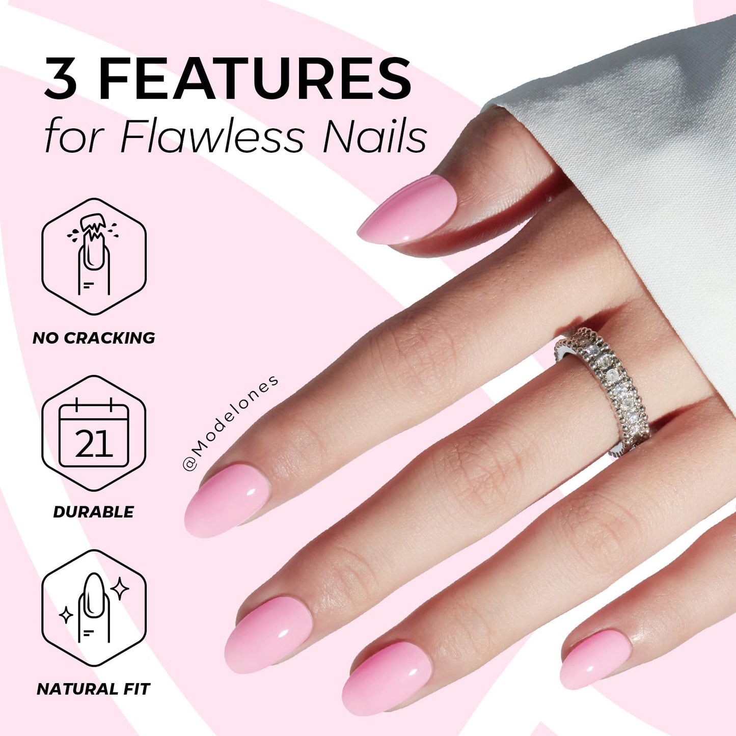 modelones Sakura Pink Short Press on Nails, Oval Fake Nails Kit Press Ons with Nail Glue, Adhesive Tabs, Nail File, Prep Pad, Manicure Stick, 32Pcs 16 Sizes, Spring Summer Women Girl Gift