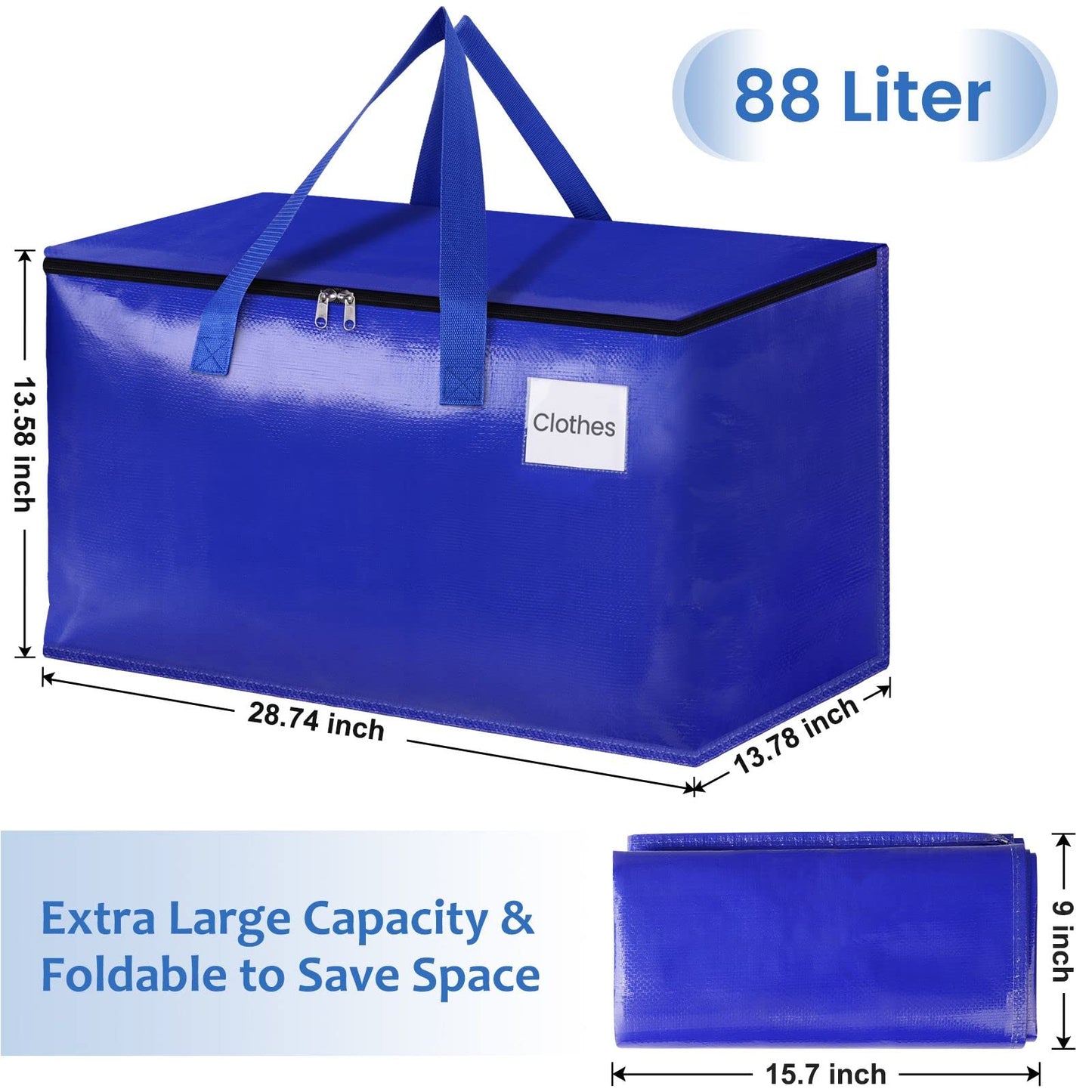 EpicTotes Extra Large Moving Bags, Storage Totes with Study Handles & Heavy Duty Zippers, Moving Supplies for Moving & Storage, Space Saving Packing Bags for Home & Dorm(88L 6-Pack)