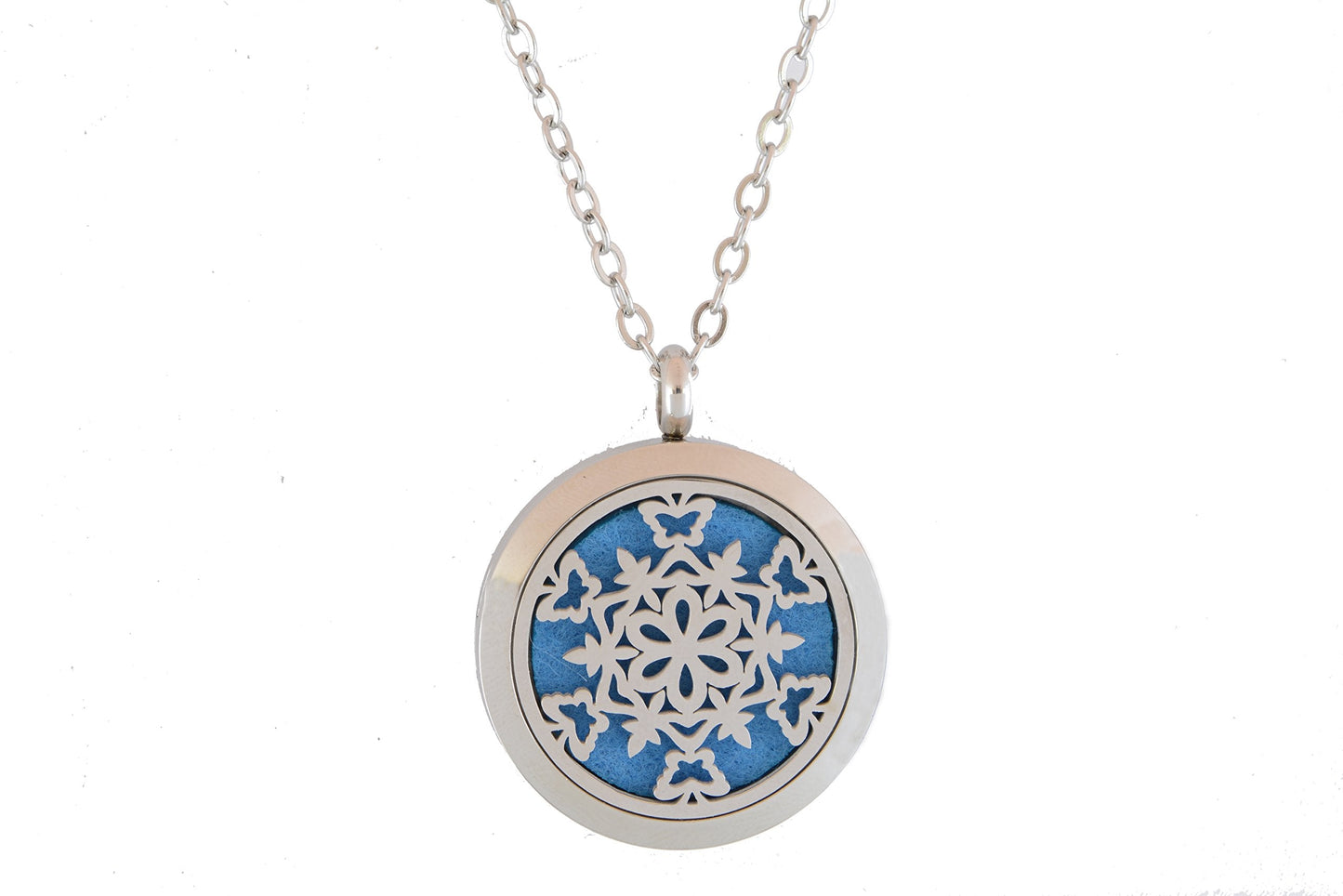 Aromatherapy Essential Oil Diffuser Stainless Steel 30MM Silver Magnetic Locket Pendant with Chain Necklace and Colored Refill Pads & Diffuser Bracelet All in a Velvet Bag (Snowflake1)