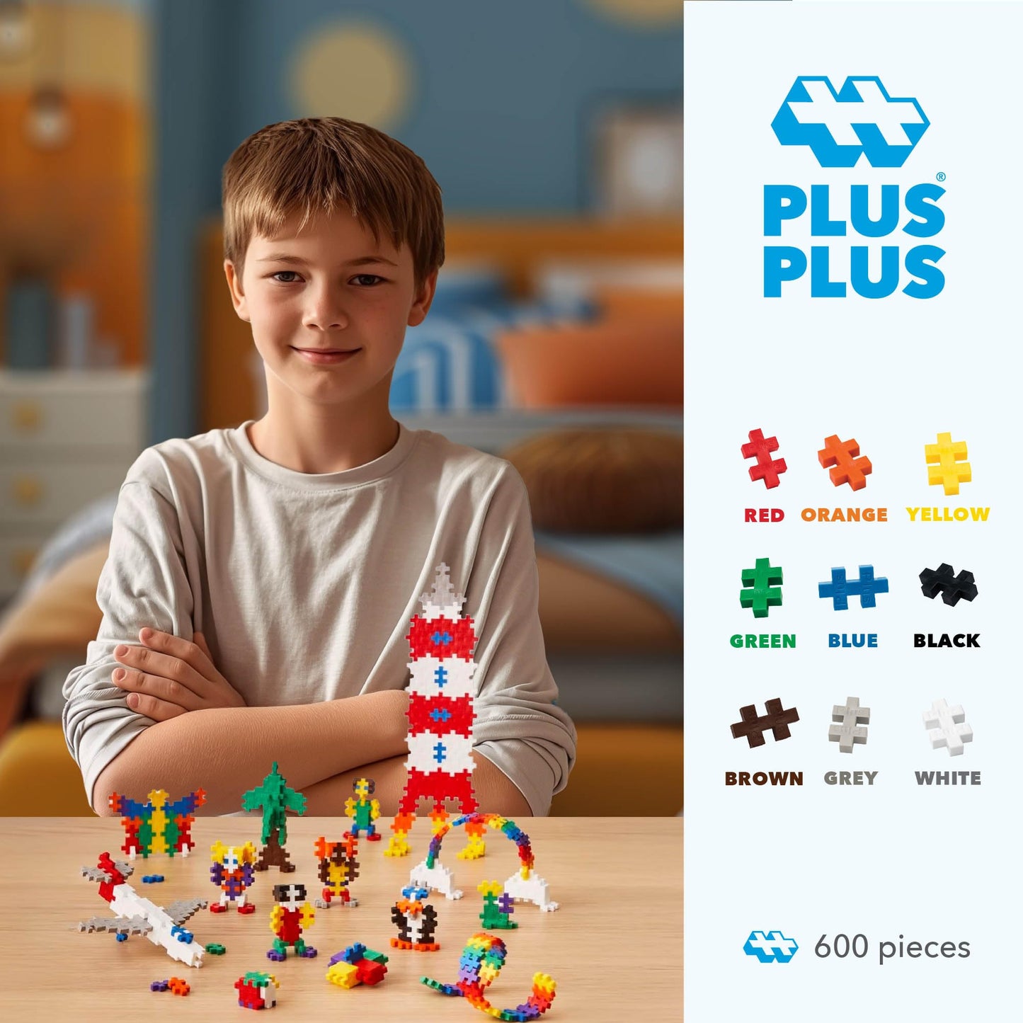PLUS PLUS 600 Piece Basic Color Mix - Mini Interlocking Building Blocks Set, Stem Toys for Kids - Sensory Bin Fillers/Math Manipulatives Classroom Must Haves Gifts for Boys & Girls
