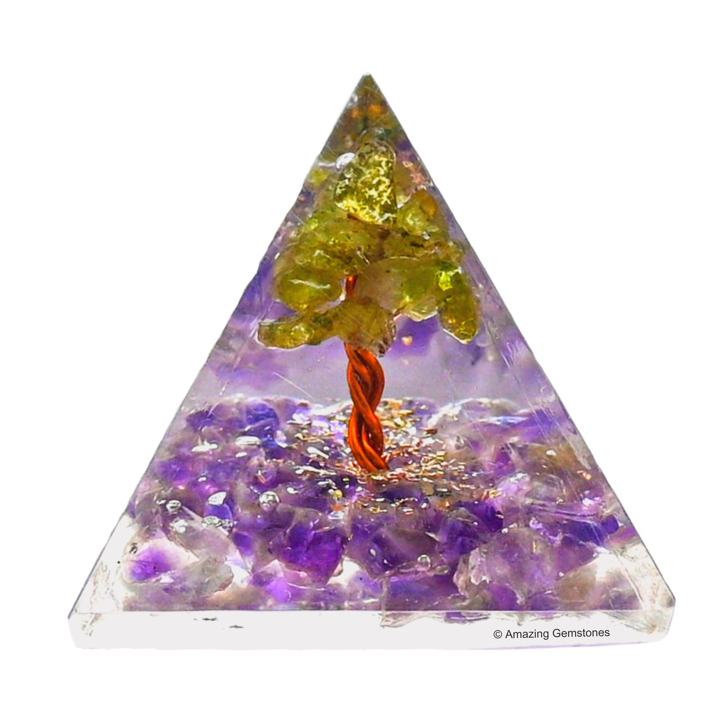 Amazing Gemstone Amethyst with Peridot Tree Orgone Pyramid - 30mm Small Orgonite Pyramids with Crystals and Healing Stones - Authentic Organite Gifts
