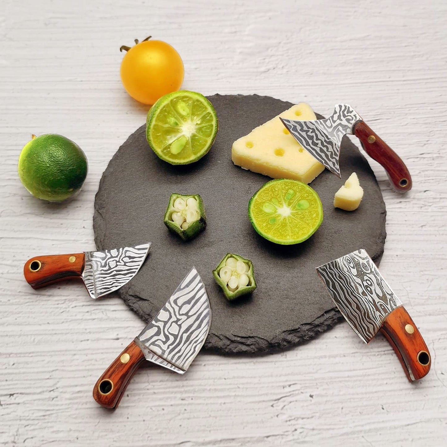 STARDW Damascus Pocket Knife Set, EDC Knife with Sheath,Mini Chef Keychain Knife Set, Tiny Things for Box Cutter Letter Opener Package Opener, Cool Gadgets EDC Tools -Set of 4