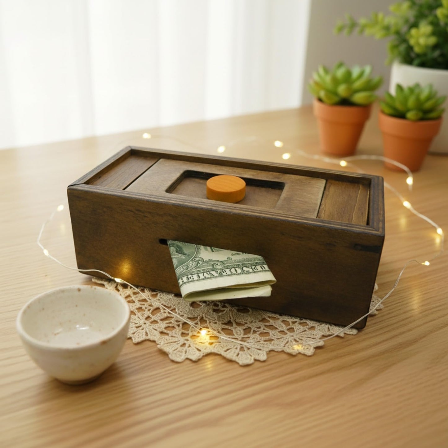 Puzzle Box Enigma Secret Discovery - Money and Gift Card Holder in a Wooden Magic Trick Lock with Hidden Compartment Piggy Bank Brain Teaser Game