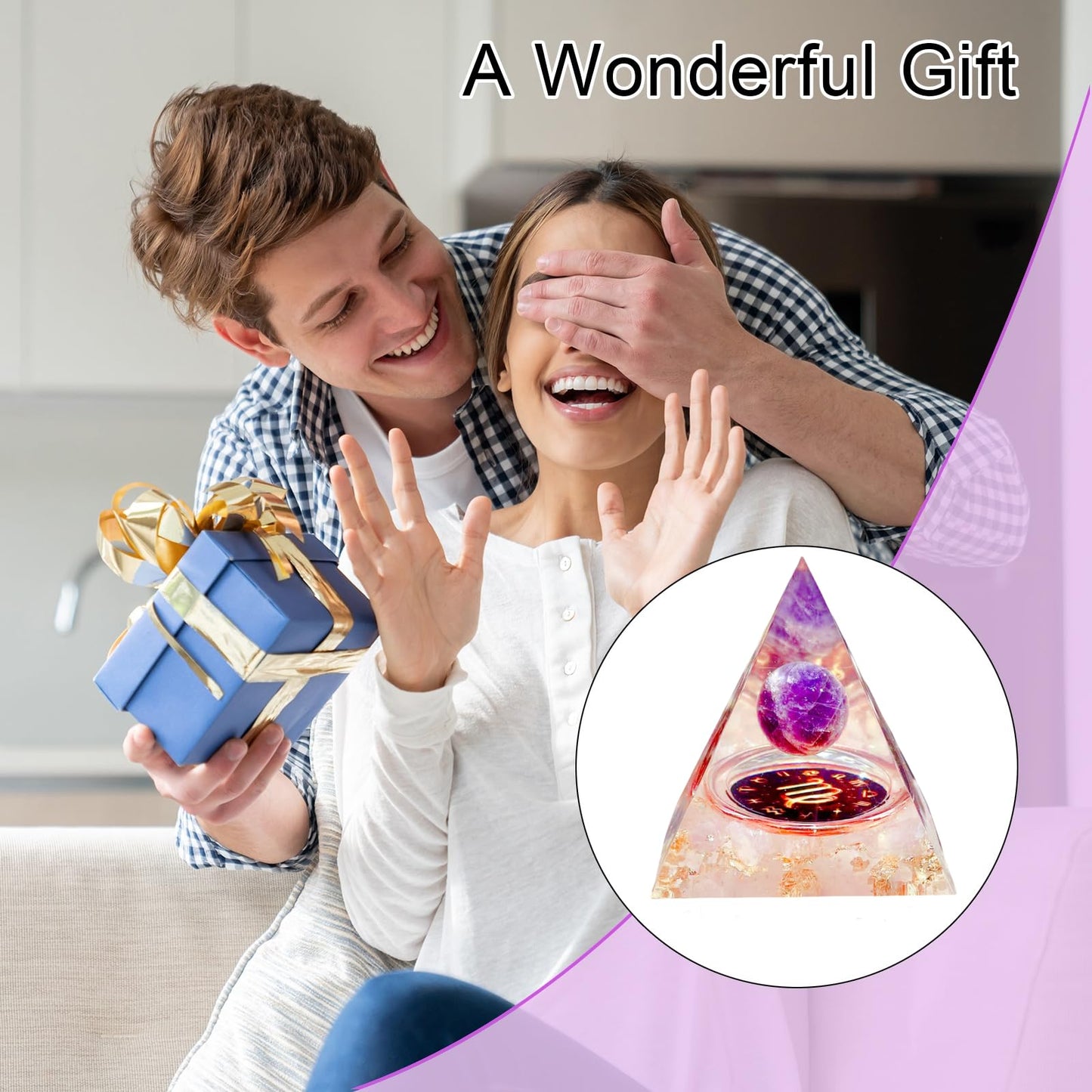 Saefheled Twelve Constellations Virgo Orgone Pyramid,Natural Amethyst&Pink Crystal Orgonite Crystal Healing Pyramid for Protection Chakra,Unique Constellation Pyramids for Positive Energy,Money Health