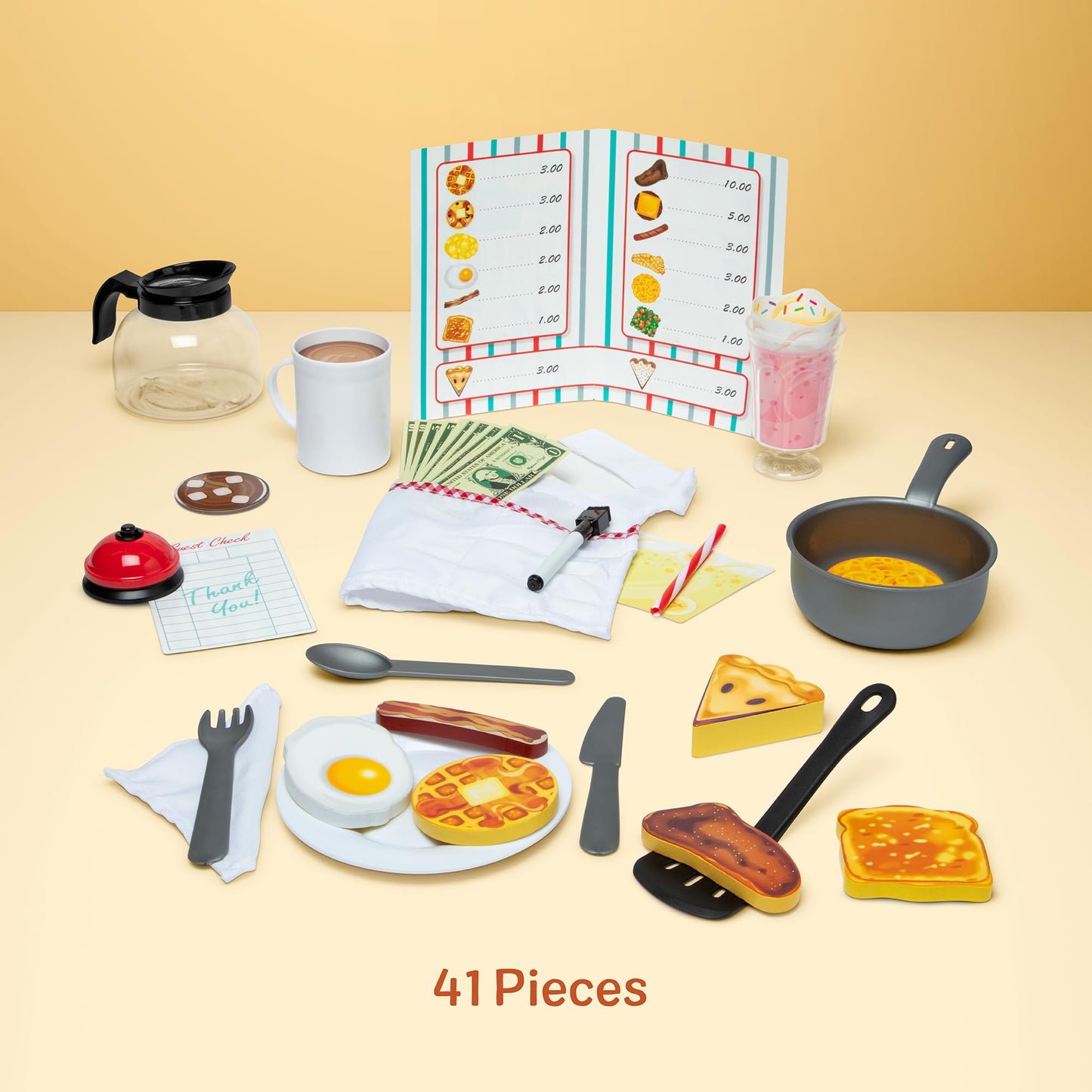 Melissa & Doug Star Diner Restaurant 41-Piece Play Set with Toy Food, Cookware & Play Kitchen Accessories, Preschool Learning Toys for Girls & Boys 3+