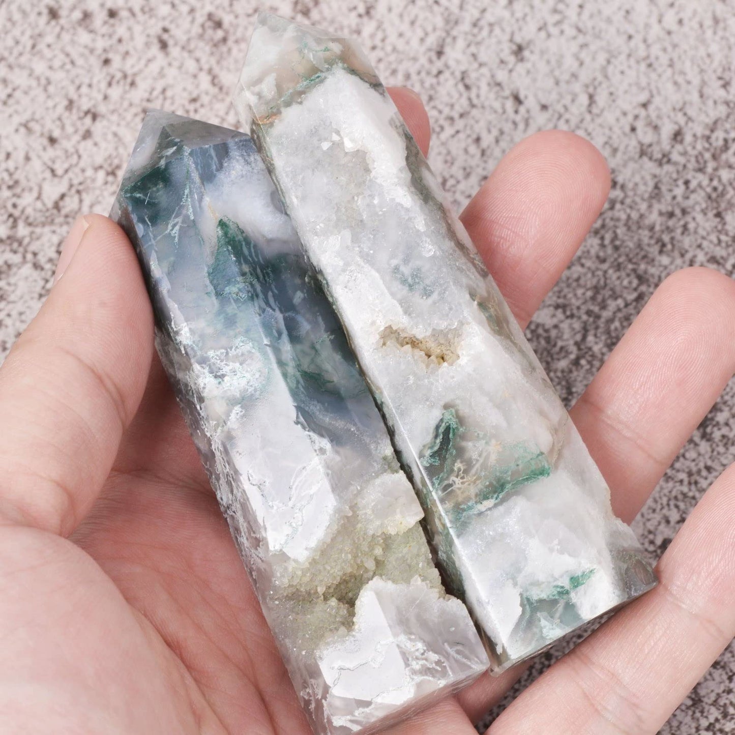 Large Moss Agate Crystal Tower Healing Crystal Wand For Spiritual Use Hexagonal Point Reiki Chakra Gemstone Home Decor
