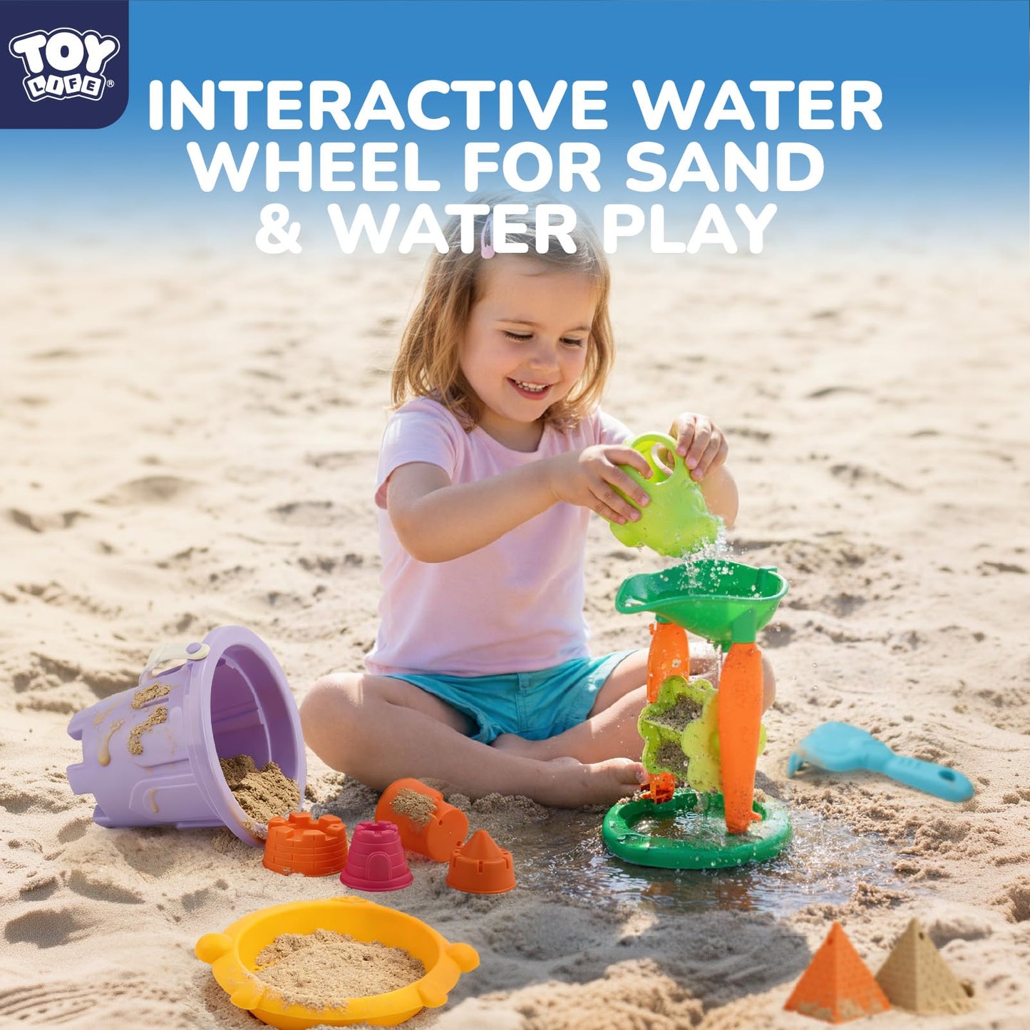 TOY Life 23 Pcs Beach Toys for Kids Sand Toys with Construction Cars Castle Bucket Shovels & Sand Castle Building Kit Molds, Sandbox Toy for Summer Water Play, Travel, Fishing