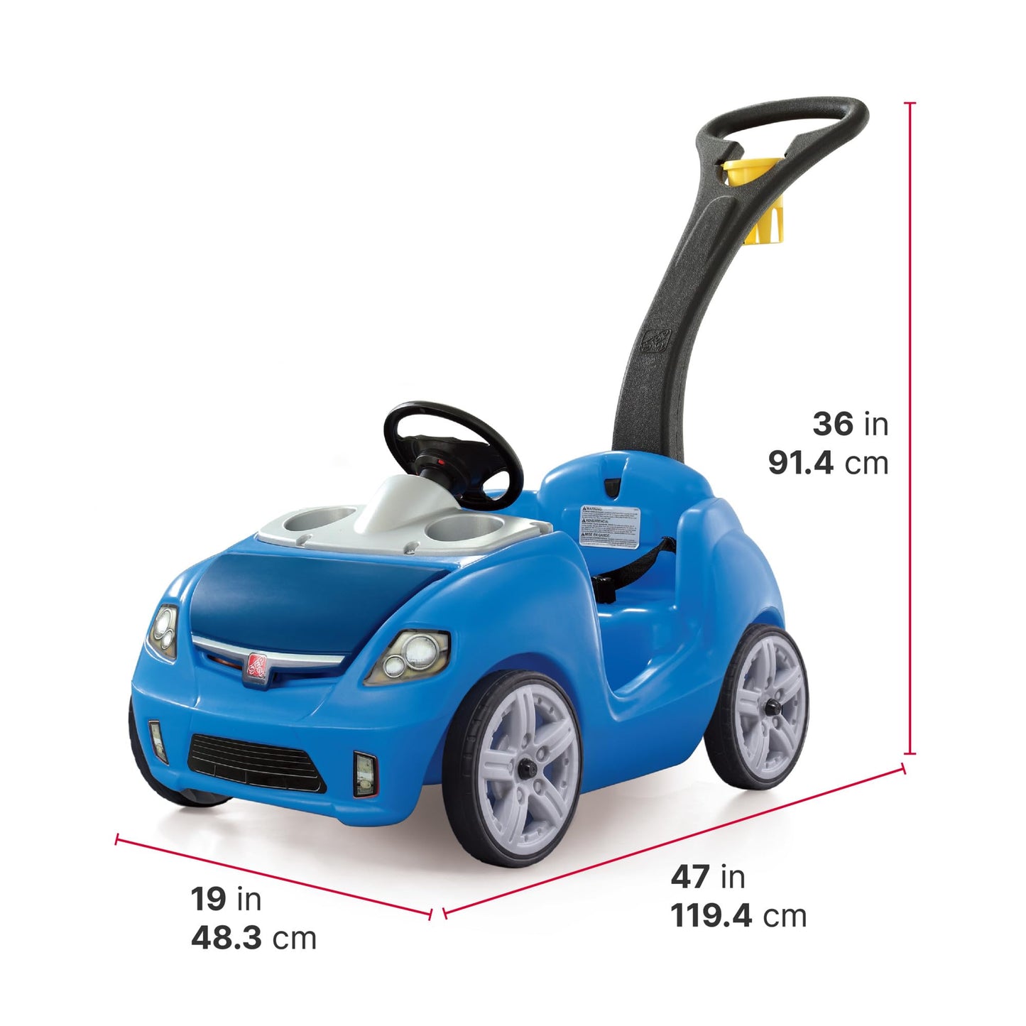 Step2 Whisper Ride II Kids Push Car, Ride-On Car with Seat Belt and Horn, Toddlers and Preschoolers Ages 18 Months–4 Years, Max Weight 50 lbs., Quick Fold Handle, Stroller Alternative, Blue