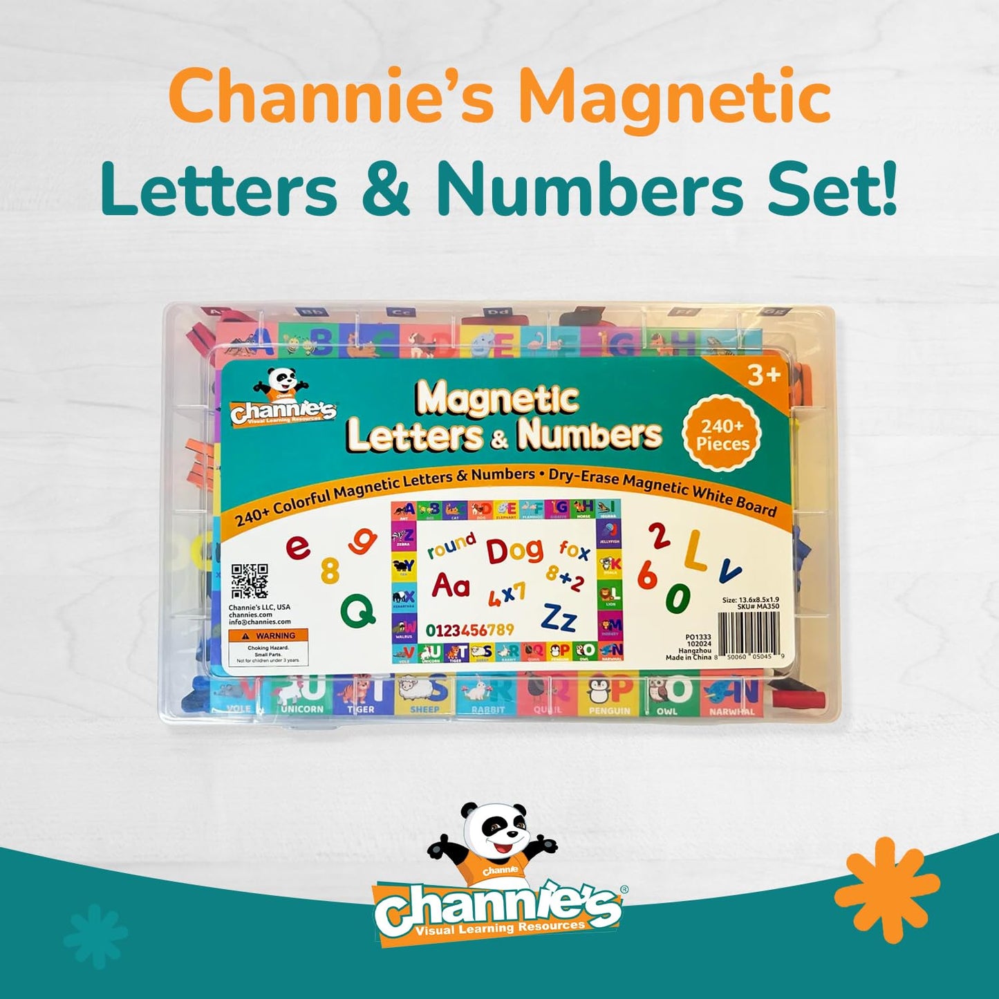 Channie’s Magnetic Letters and Numbers Set, 240+ Piece Educational Math & Alphabet Magnets with Dry-Erase Board, Hands-On Learning for Kids Ages 3+, Ideal for Early Literacy & Numeracy