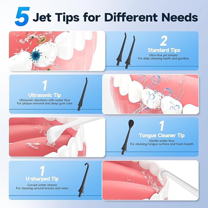 Mornwell Water Dental Flosser Cordless for Teeth Cleaning, 5 Modes Waterproof Oral Irrigator, 300ML Rechargeable Gum Braces Flossers Cleaner, Portable Electric Flossing Machine for Travel Home (Black)