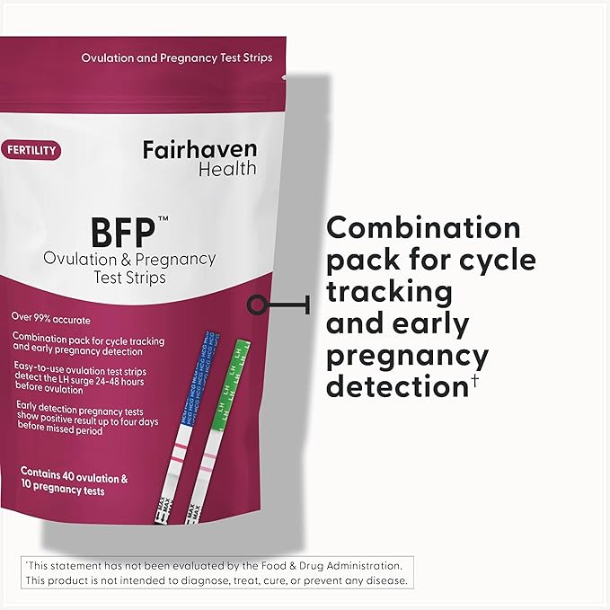 Fairhaven Health BFP Kit - 40 Ovulation and 10 Pregnancy Test Strips – Monitor LH and HCG Levels- Early Detection at Home for Women Trying to Get Pregnant - Made in North America