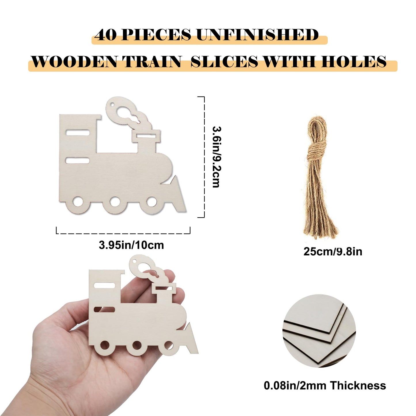 30-Pack Unfinished Wooden Train Ornaments for DIY Crafts, 4 Inch Blank Wood Train Shape Cutouts Transports Theme Train Slices for Birthday Party Decoration Craft Project