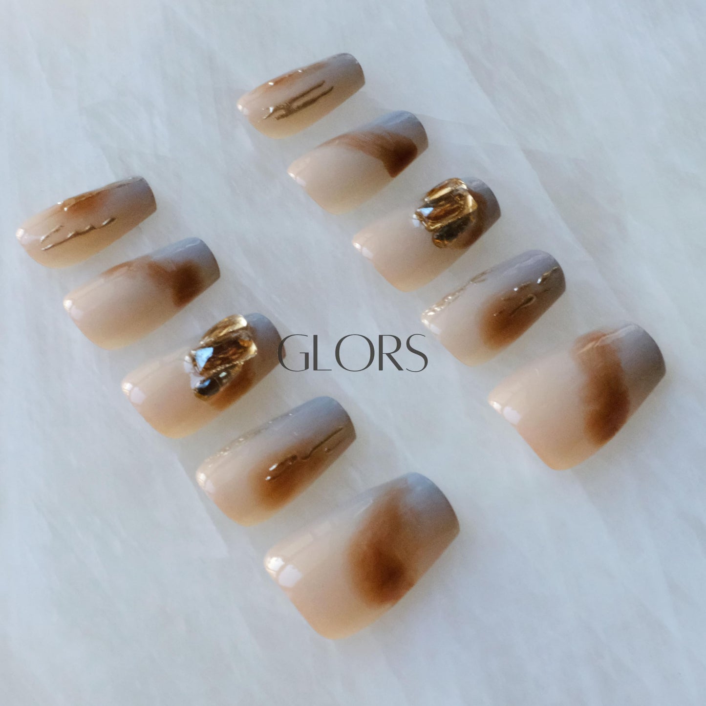 [GLORS] Purly Handmade Medium Ballerina Press on Nails | Mist Forest - Gradient High-end Elegant Wearable Fake False Nails, 10 Pieces (Medium, MB)